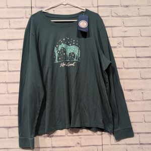 Life Is Good Women's Size XXXL Long Sleeve Crusher Tee Green Holiday Horse NWT